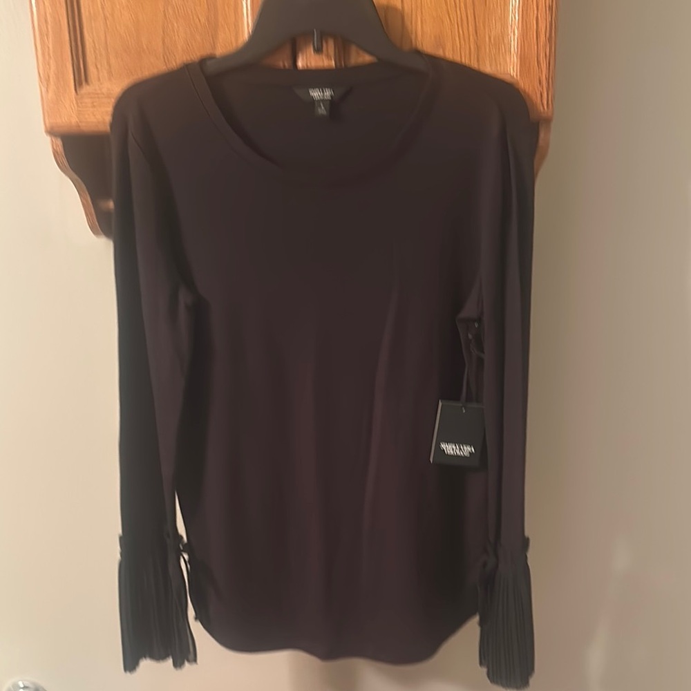 Simply Vera Black Long Sleeve Top with Fringe Details